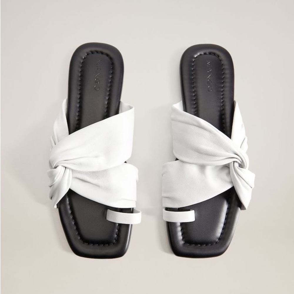 Mango White Leather Twist Square Toe Cassie Sandals 40